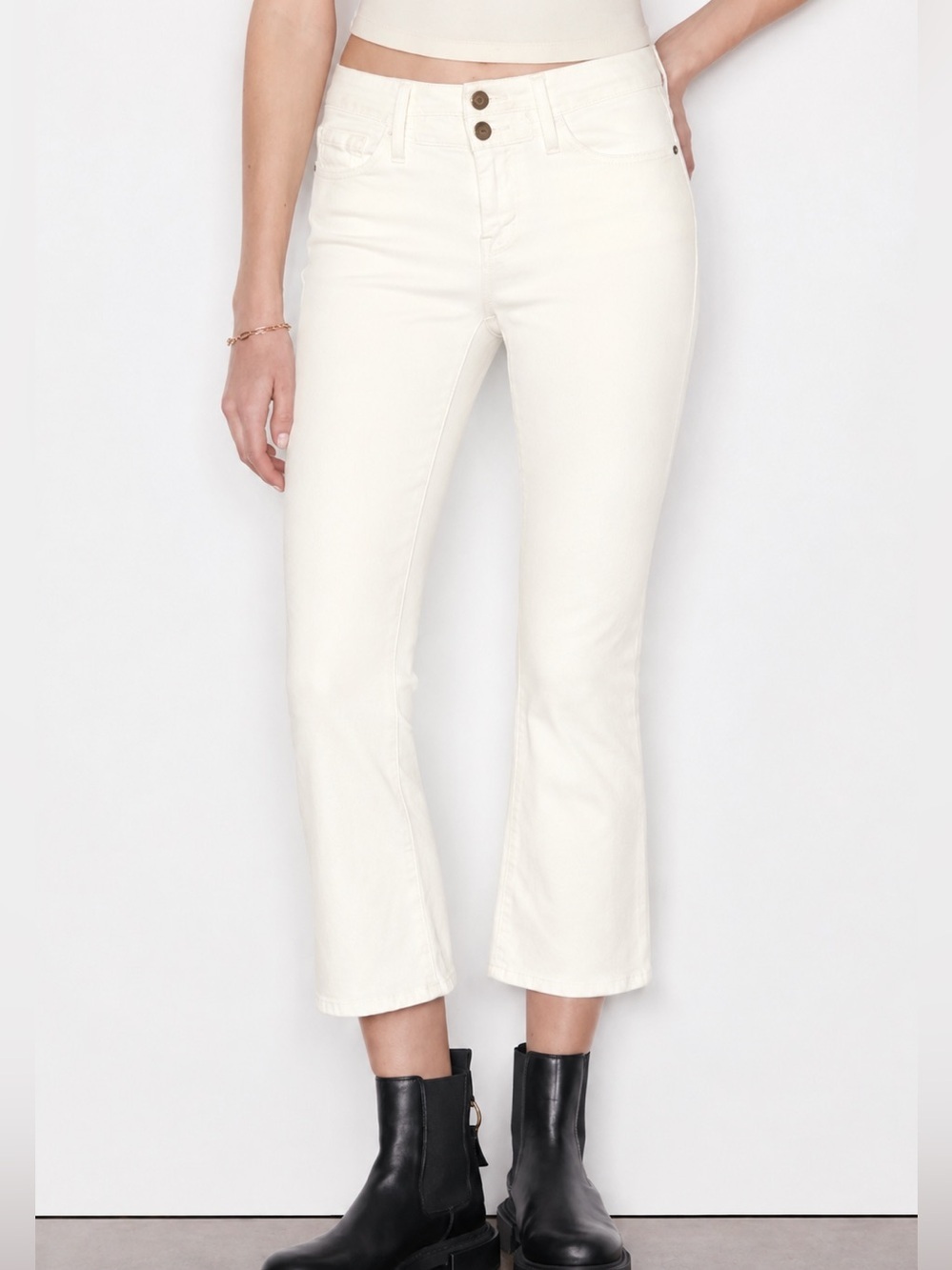 Frame Le Crop mini boot off white jeans, size 24